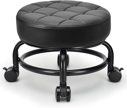 LWADALN Low Roller Seat Low Height Rolling Stool PU Leather Rolling Stool, Modern Rolling Chair for Home Office Garage Shop