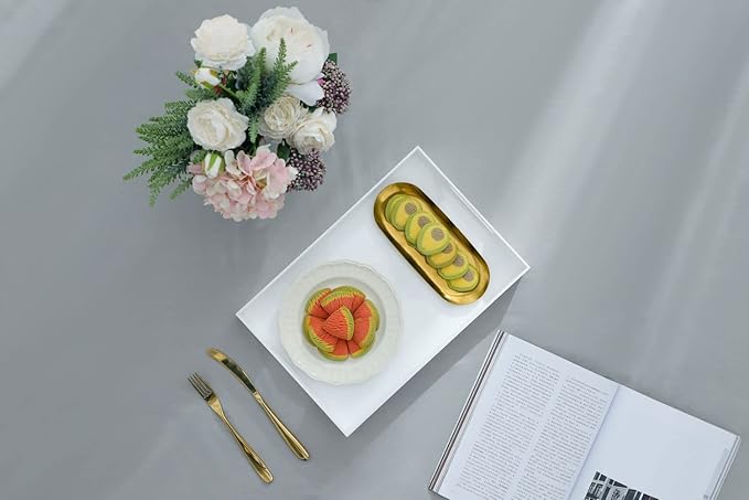 Glossy White Sturdy Acrylic Serving Tray with Handles-10x15Inch-Serving Coffee,Appetizer,Breakfast,Butler-Kitchen Countertop Tray-Makeup Drawer Organizer-Vanity Table,Ottoman Tray-Decorative