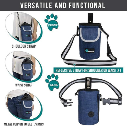 PetAmi Dog Treat Pouch, Large Pet Training Treat Pouch with Pocket, Dog Trainer Essentials Supply Holder with Poop Bag Dispenser, Training Bag for Kibbles Toys, 3 Ways to Wear (Navy)