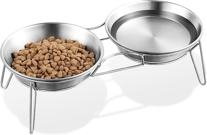 Elevated Cat Bowls, 5.9 Inch Wide Stainless Steel Cat Food Bowls with Metal Stand Whisker Stress-Free, Raised Food and Water Dish for Cats, Kitten