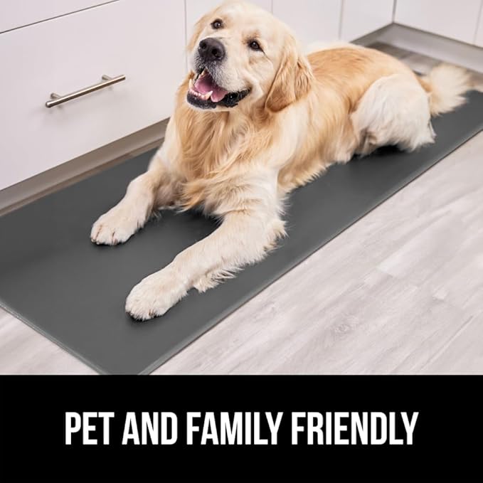 GORILLA GRIP 2 Pack Comfortable Cushioned Kitchen Mats for Floor, 17x29 + 17x59, Waterproof, Stain Resistant, 1/2 Inch Thick Soft Ergonomic Standing Desk Anti Fatigue Mat, Foam Supports Feet, Charcoal