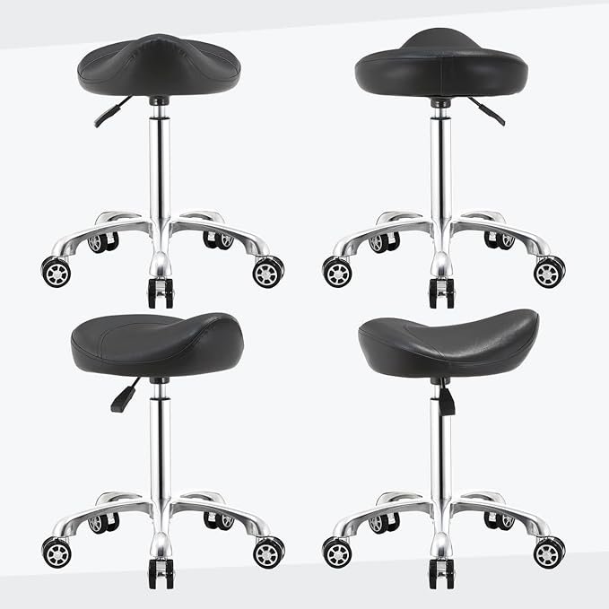 Nolasalon Saddle Stool Chair with Wheels,Ergonomic Swivel Rolling Height Adjustable for Salon Beauty Clinic Dentist Tattoo Home Office