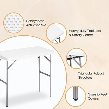2.7ft Rectangular Folding Table for All-Occasion, Foldable Table with HDPE Tabletop and Steel Legs, Durable and Stable Small Folding Table, Perfect for Camping, Picnic, Party, Indoor & Outdoor