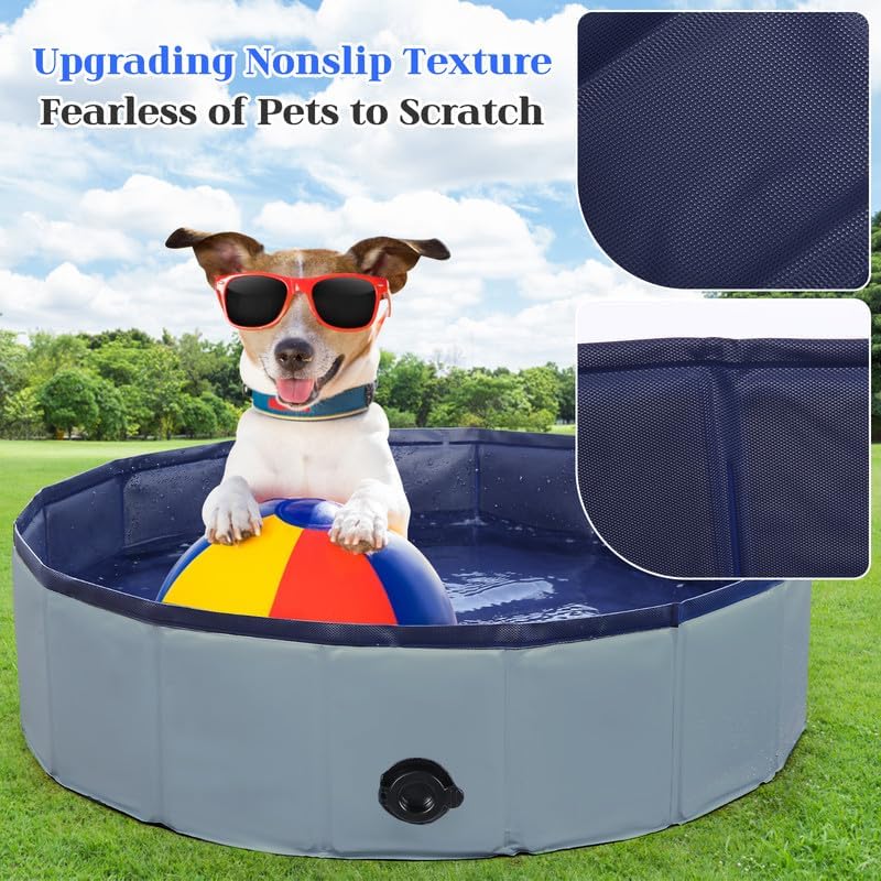 Foldable Dog Bath Swimming Pool 71'' Plastic Kiddie Pool Professional Tub Collapsible Grooming Bathtub for Pets Kids Baby and Toddler, 71 x 12 Inches Gray