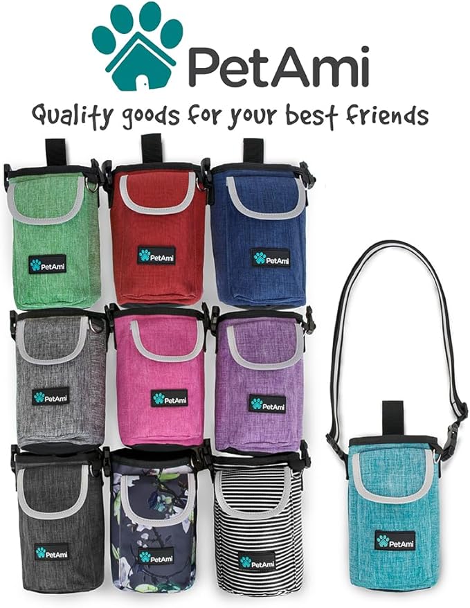 PetAmi Dog Treat Pouch, Large Pet Training Treat Pouch with Pocket, Dog Trainer Essentials Supply Holder with Poop Bag Dispenser, Training Bag for Kibbles Toys, 3 Ways to Wear (Pink)