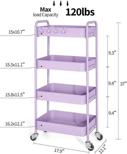 TOOLF 4-Tier Metal Rolling Cart