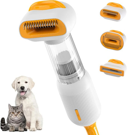 Cat Dog Grooming Vacuum Kit with Brush, Low-Noise Pet Hair Shedding Trimming Grooming for Indoor Cats Dogs, 4 in 1 Pet Vacuuming Groomer for Long or Short Haired Kitten Accessories(White)