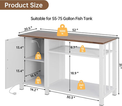 55-75 Gallon Aquarium Stand with Power Outlet, Heavy Duty Fish Tank Stand with Cabinet Storage & Adjustable Shelf, for Fish Tank, Turtle Tank, Reptile Terrarium, 1000LBS Capacity, White