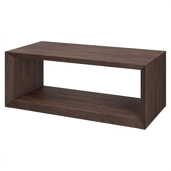 Henn&Hart 48" Rectangular Wood Coffee Table with Open Storage Shelf for Living Room, Family Room, or Office, Alder Brown