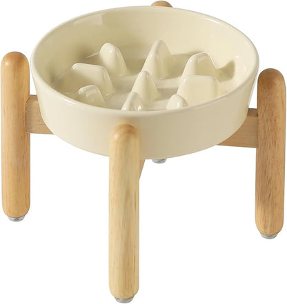 Ceramic 1.2 Cup Dog Raised Slow Feeder Set, Elevated Bowl