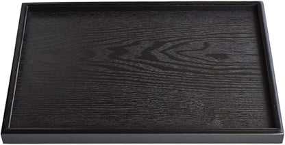 16 x 11 Inches Extra Large Solid Wood Serving Tray for Tea Coffee Table Snack Food Meals Serving Plate Kitchen Party Bar Breakfast Server with Raised Edges Black Wooden Decorative Ottoman Tray