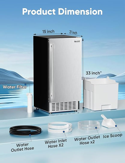 Coolski 15" W Commercial Under Counter Ice Maker Machine, 80 Lbs/Day, Bulit-in