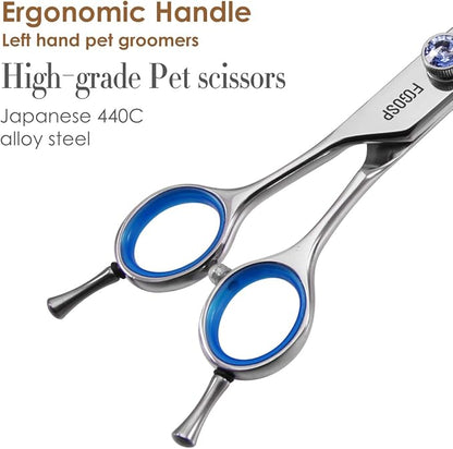 Left Handed Curved Scissors for Dog Grooming Professional 8 inch Long Downward Curved Shears Grooming for Poodle Large Dogs Pet 30°Japanese 440C Stainless Steel (8.0 curved)