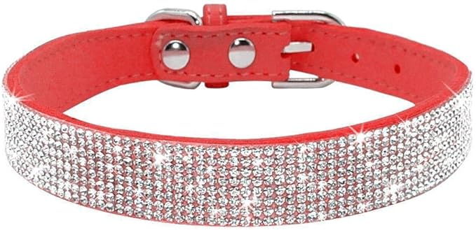 Serijoars Small Dog Collar with Rhinestone Crystal Diamond Colorful Bling Girl Puppy Cat Collars (L, Red)