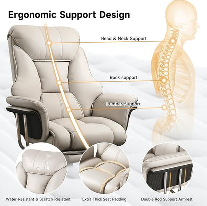 HDHNBA Big and Tall Office Chair 550 lbs Extra Wide Leather Executive Chair with Retractable Footrest, Heavy-Duty Ergonomic Chair, Adjustable Height Computer Gaming Chairs