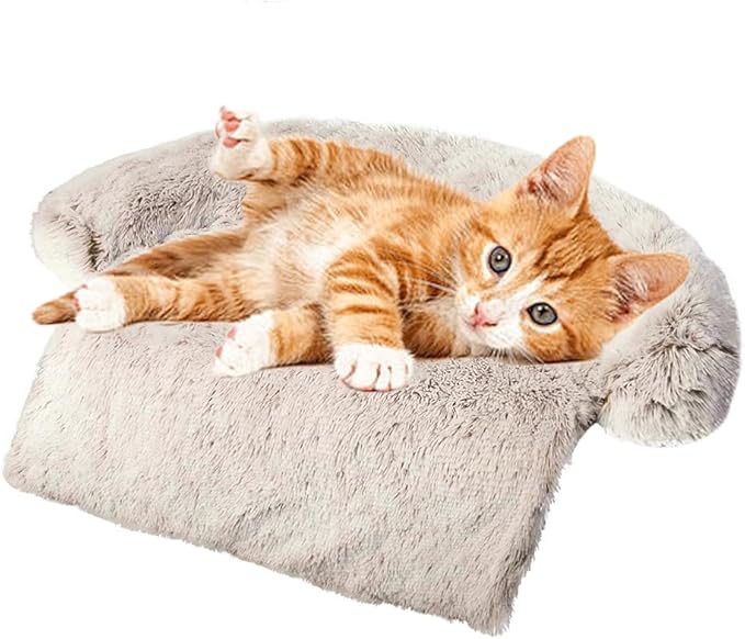 Calming Dogs/Cats Bed Mats, Dog Pad Washable Removable Couch Cover, Plush Long Fur Mat for Pets, Waterproof Lining, Perfect for Small, Medium and Large Dogs and Cats (Gradient Brown, 21"x21")