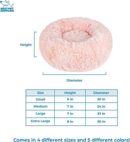 Best Pet Supplies Round Donut Dog Bed with Plush Faux Fur Fabric, Calming, Anti-Anxiety Cushion for Indoor Pets, Slip-Resistant Base, Soft Ergonomic Support - Pink, 30x30x8''