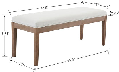 DM Furniture Linen Dining Bench Upholstered Entryway Bench Farmhouse Shoe Bench Seat Ottoman for Hallway Living Room Bedroom End of Bed Dining Room Kitchen, 45.5" Long, Beige