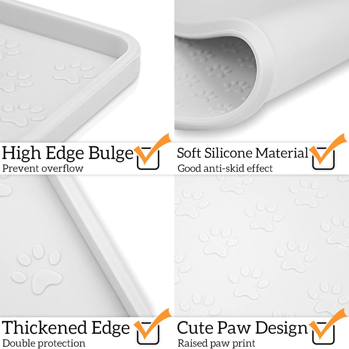 Ptlom Pet Placemat for Dog and Cat, Waterproof Silicone Pet Feeding Bowl Mats for Food and Water, Small Medium Large Dogs Mat Prevent Residues from Spilling to Floor, White, 11.8"x11.8"
