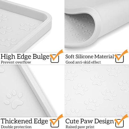 Ptlom Pet Placemat for Dog and Cat, Waterproof Silicone Pet Feeding Bowl Mats for Food and Water, Small Medium Large Dogs Mat Prevent Residues from Spilling to Floor, White, 11.8"x11.8"