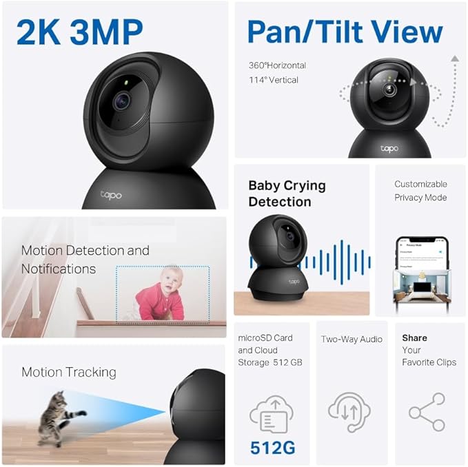 Tapo 2K Indoor Pan/Tilt Wired Security Camera