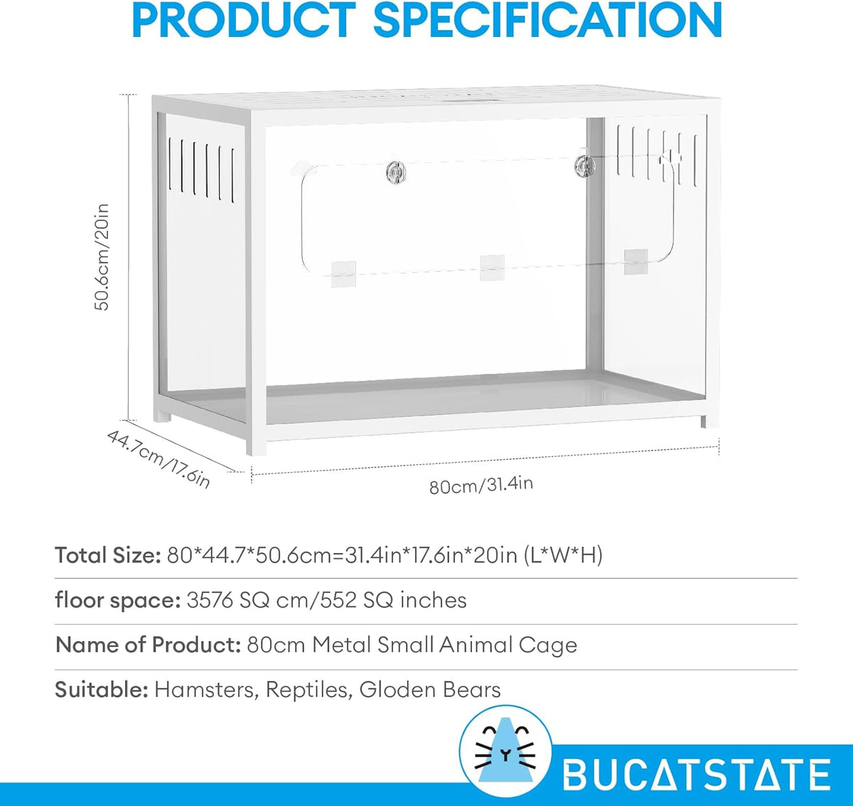 BUCATSTATE Hamster Cage Metal 2.0 - Small Animal Habitats Large Stackable with Top Access Easy Assemble 31.4L*17.6W*20H Inches Dwarf Syrian Hamster House for Guinea Pig, Gerbil (552sq inch White)