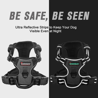 BARKBAY No Pull Dog Harness Front Clip Heavy Duty Reflective Easy Control Handle for Large Dog Walking(Dark Grey,L)