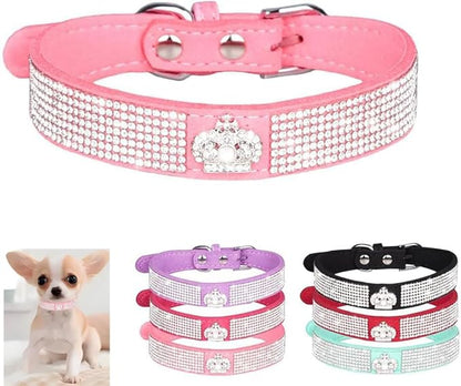 Serijoars Small Dog Collar with Rhinestone Crystal Diamond Colorful Bling Girl Puppy Cat Collars (L, Pink4)
