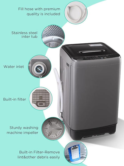 17.7 lbs Washing Machine with Drain Pump, Full Automatic Washer with 10 Wash