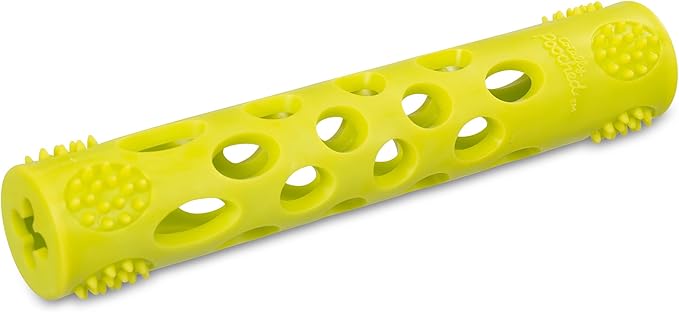 Messy Mutts Totally Pooched Huff'n Puff Stick | 10” x 2” TPR Puzzle Stick for Dogs | 2-in-1 Durable Interactive Toy and Tooth Cleaner | Green