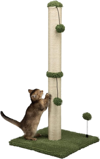 MECOOL 34“ Tall Cat Scratching Post Premium Basics Kitten Scratcher Sisal Scratch Posts Trees with Hanging Ball for Indoor Cats (34 inches for Adult Cats, Cactus Green)