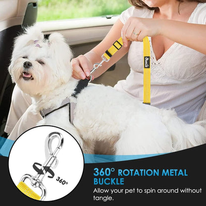 SlowTon Dog Seat Belt for Car, 2 Pack Dog Car Harness Seatbelt Adjustable with Elastic Bungee Buffer, 2 in 1 Pet Car Leash Headrest Restraint Dog Reflective Safety Tether (Yellow, Headrest+Clip)