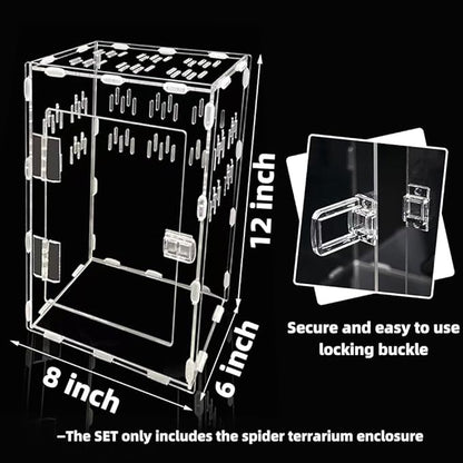 Jumping Spider Enclosure, 12x8x6 inch Large Acrylic Terrarium Reptile Enclosure Tank with Front Opening Door for Jumping Spider Tarantula Isopod Invertebrates Gecko Snake