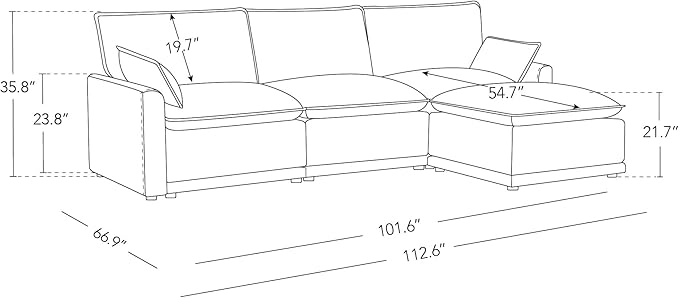 CHITA 113" Oversized Cloud Sectional Couch, Modern Modular Sectional Sofa Set for Living Room, 4 Seater L Shaped Couch, Taupe