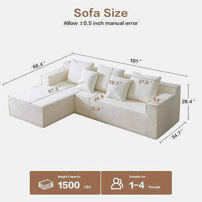 Boneless Couch, Memory Foam Couch in a Box, 101" Modular Sectional Couches Velvet Fabric, Modern Sofa with Deep Seat, Compressed Sofa for Living Room, Bedroom