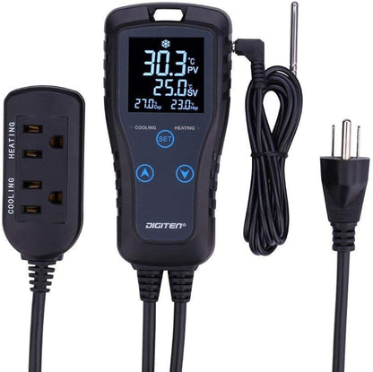 Digital Temperature Controller 2-Stage Thermostat Outlet Heating & Cooling Mode