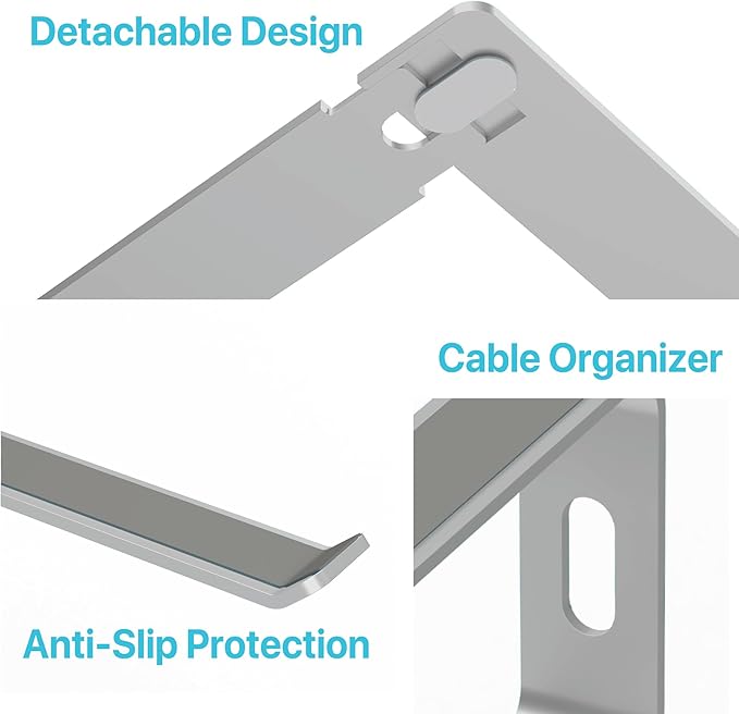 BLACK+DECKER Laptop Stand for Computer Desk, Ergonomic Laptop Stand for Desk, Lap top Riser Compatible with MacBook Notebook, Lap top Holder, Durable Aluminum Computer Riser Accessories, Silver