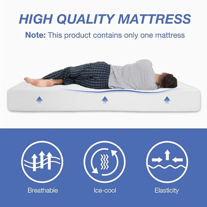 FDW | 8 Inch Queen Mattress | Medium Firm | Gel Memory Foam Mattress | White | Bed in a Box, CertiPUR-US Certified | Pressure Relief, Cooling Ventilated Foam | Washable Removable Cover