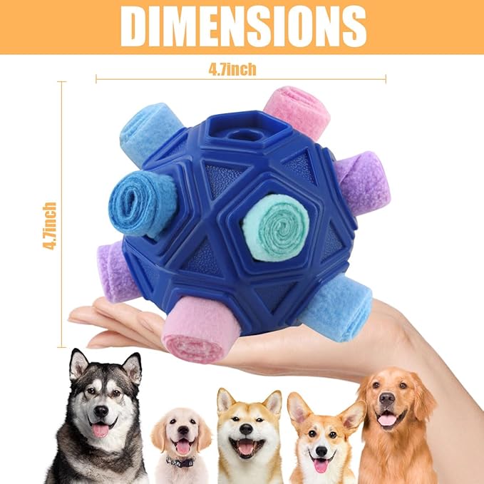 Dog Snuffle Ball-Interactive Puzzle Dog Toys Encourage Natural Foraging Skills Slow Feeder for Training and Stress Relief, Cloth Strip Hiding Food Chew Toys for Any Size Dogs