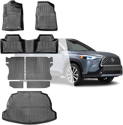 Compatilbe for 2022-2025 Toyota Corolla Cross Floor Mats Full Set All Weather Floor Mats Seat Back Cover Cargo Liner Fit for 2022-2025 Corolla Cross Accessories (Only Fit SUV FWD Gasoline)