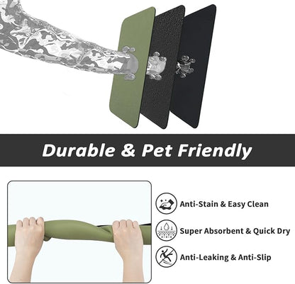 HotLive Dog Food Mat - Absorbent Cat Mat for Food and Water, No Stains Pet Feeding Bowl Mat, Easy to Clean Pet Placemats, Quick Dry Dog Water Dispenser Mat for Messy Drinkers | Green 16"x 24"