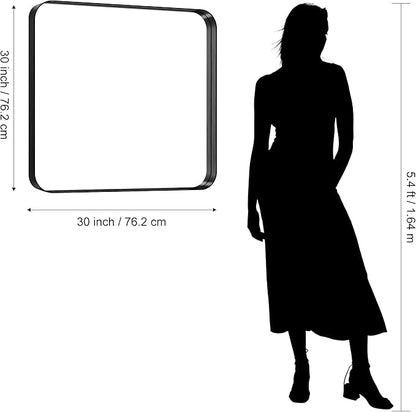 CIRCUMI Black Bathroom Mirror, Rounded Corner, Tempered Glass, Square Mirror