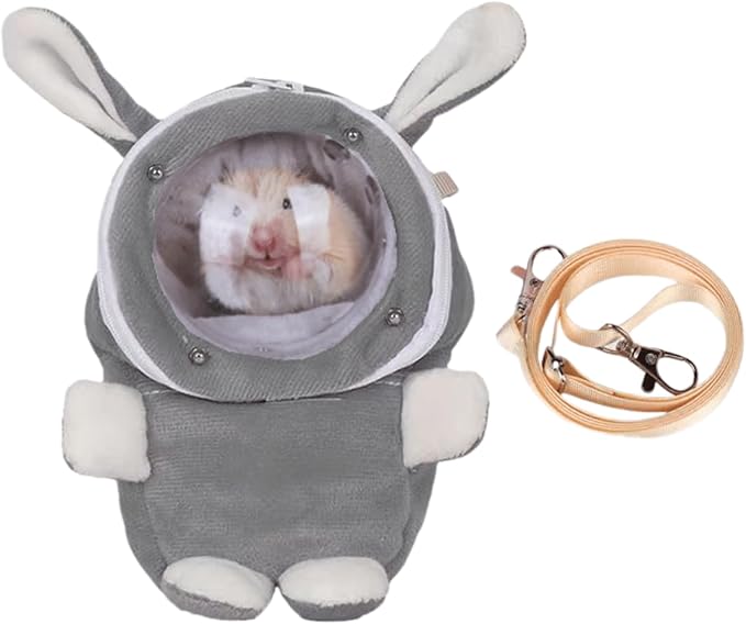 Sugar Glider Bonding Pouch Bonding Pouch Carry for Rat Syrian Hamster Hedgehog Small Pocket Pets, Gerbil Travel Bag Cute Bunny-Shaped Outing Bag with Large Transparent Window (Dark Grey,Large)