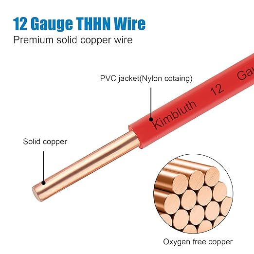 THHN Wire 12 Gauge 25 FT OFC Electrical Wire, 12 AWG Solid Copper Wire Rated up