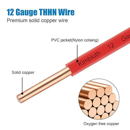 THHN Wire 12 Gauge 25 FT OFC Electrical Wire, 12 AWG Solid Copper Wire Rated up