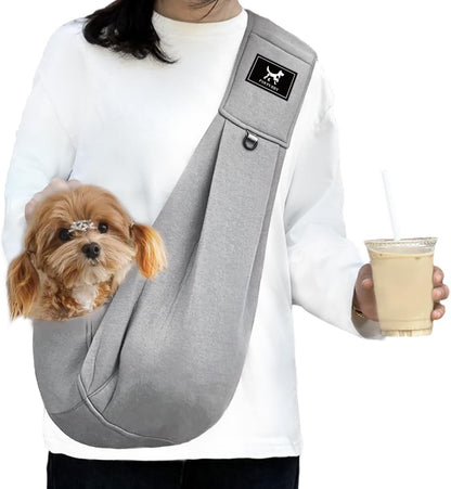Dog & Cat Carrier Sling, Adjustable Soft Padded Shoulder Puppy Carrier, Hands-Free Dog Carrier Bag with Double Safety Buckles Premium Material for Outdoor Travel (Light Gray, L)