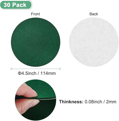 30-Pack Lamp Base Felt, 4.5 Inch Dia. 2mm Thick Self Adhesive Round Fabric Felt Pads for Lamp/Furniture/DIY, Non-Slip Fiber Backed Patch Circles with Adhesive Backing [Green]