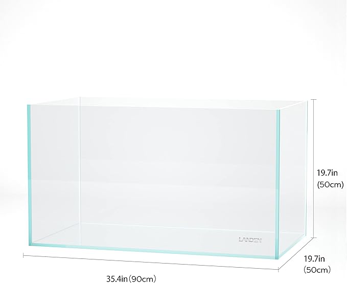 LANDEN 90P 55 Gallon Rimless Low Iron Aquarium Tank,W35.4×D19.7×H19.7 in(90x50x50cm) 10mm Thickness with Black Nano Foam Leveling mat Included