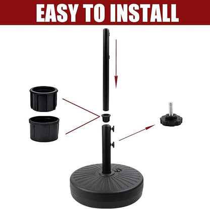 Roixeeds 50LBS Round Umbrella Base Water Filled with Steel Umbrella Holder, Heavy Duty Fillable Umbrella Base Stand for Outdoor, Patio, Lawn, Garden (Black) (Stripes)