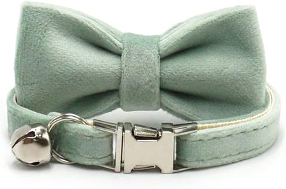 Personalized Cat Collar with Bells,Velvet Customized Small Cat Collar with Name Tag,Pet Collar with Name Phone Number Engraved ID Tags for Boy and Girl Kitten Cats (Mint Powder)